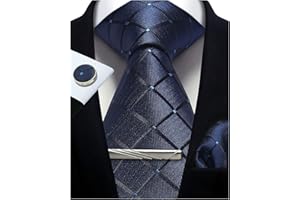 CWKOON Striped Plaid Polka Dot Mens Tie Formal Necktie Pocket Squares Ties Clips Cufflinks Classic for Men Set