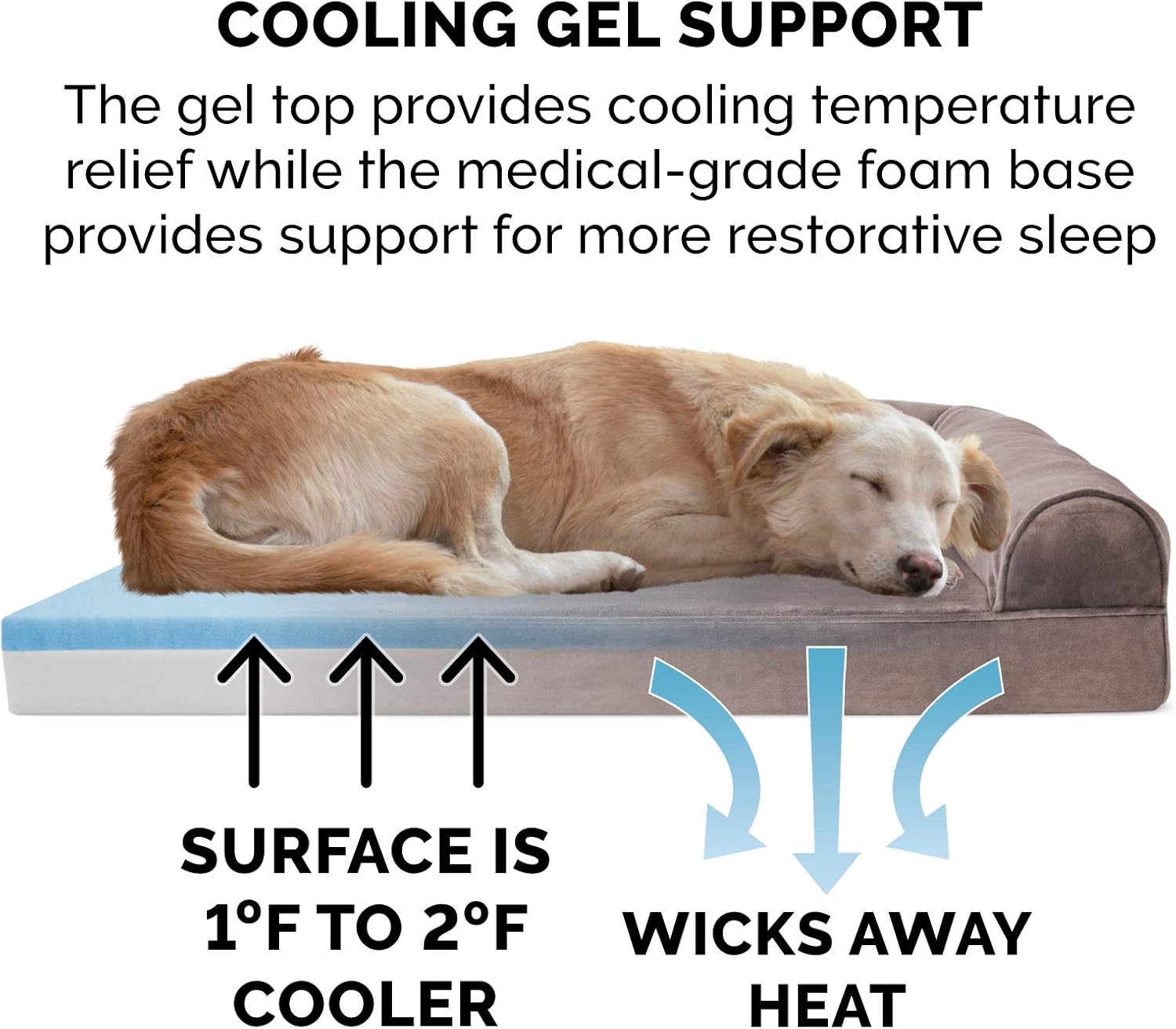 Furhaven Pet Dog Bed - Cooling Gel Memory Foam Faux Fur and Velvet Traditional Sofa-Style Living Room Couch Pet Bed with Removable Cover for Dogs and Cats, Driftwood Brown, Jumbo : Pet Supplies