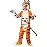 Kid's Realistic Tiger Costume with Headpiece &amp; Tail - Includes Mitts, Shoe Covers, Striped Jumpsuit