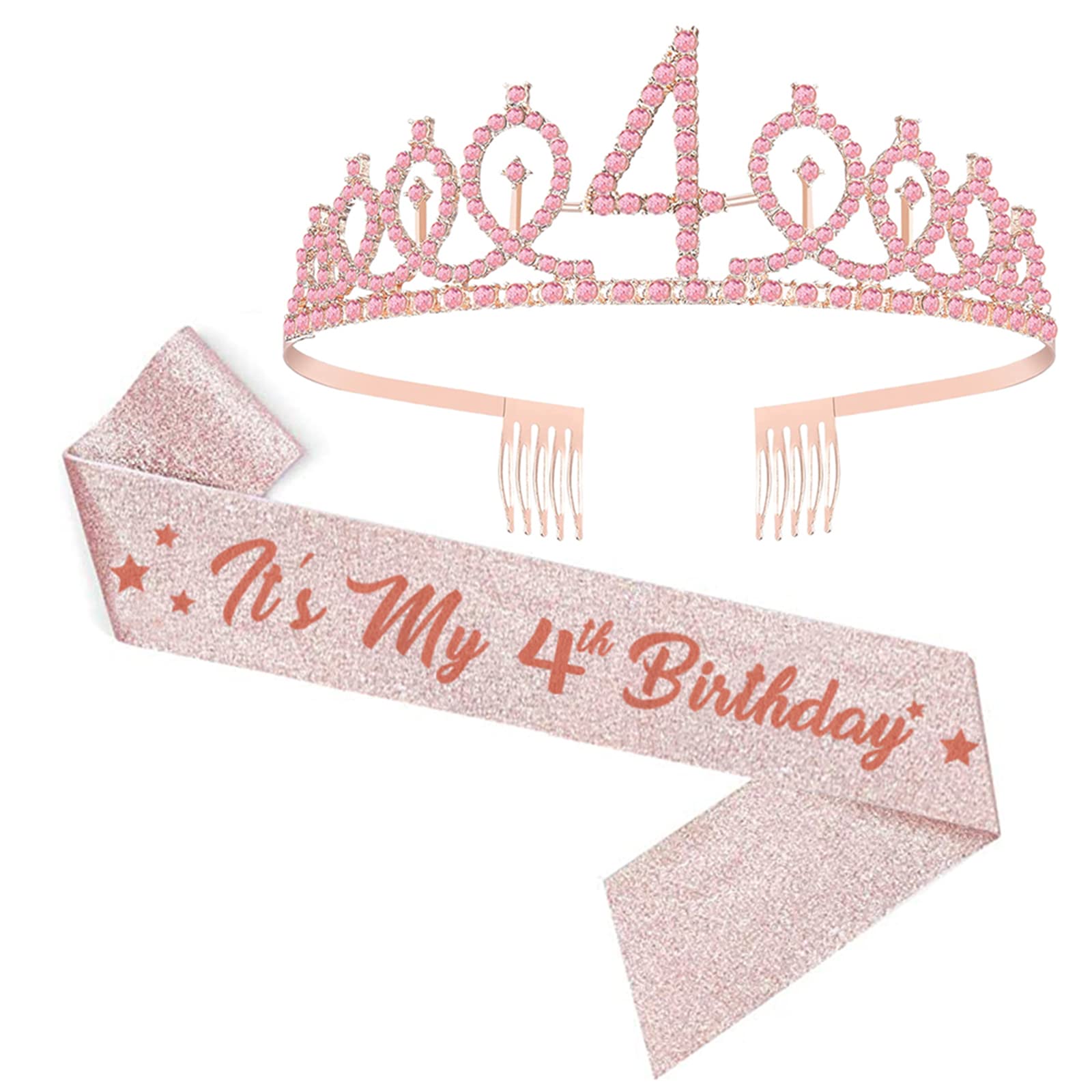 Photo 1 of UVATAHONA 4th Birthday Glitter Sash, Pink Crown and Party Supplies for Fabulous Girl