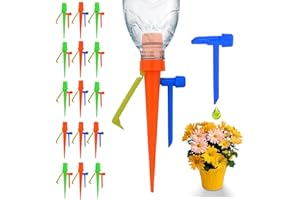 LVHATN New Upgrade Plant Self Watering Spikes Devices, Plant Drip Irrigation System with Slow Release Control Valve Switch - Adjustable Watering Devices for Outdoor Indoor Garden Plants (15, Orange+Green)