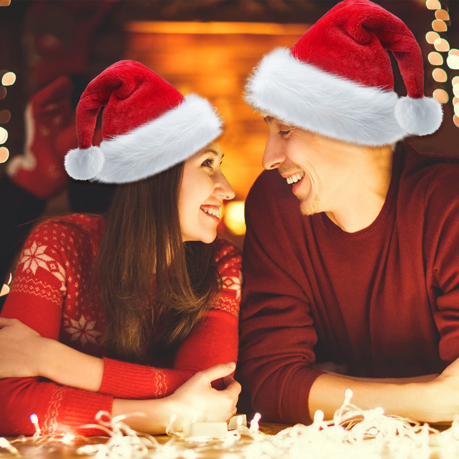 BSVI Christmas Hat, Santa Hats for Adults & Kids Red Velvet Comfort Extra Thicken Holiday Xmas Hat for New Year Festive Party