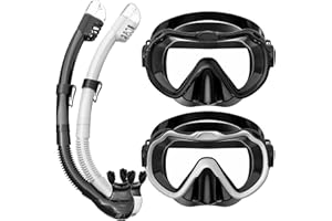 Vmkfuler Snorkeling Gear for Adults, Snorkel Mask Set 180° Panoramic View Snorkel Gear, 100% Food-Grade Silicone Anti-Fog Anti-Leak Dry Top Diving Mask for Snorkeling Swimming Scuba Diving