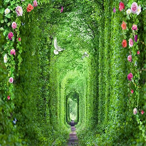 Amazon Hxcok 現代のシンプルな緑の森の長い廊下写真壁画壁紙3dリビングルームダイニングルームの背景壁画家の装飾 400cmx280cm 壁紙