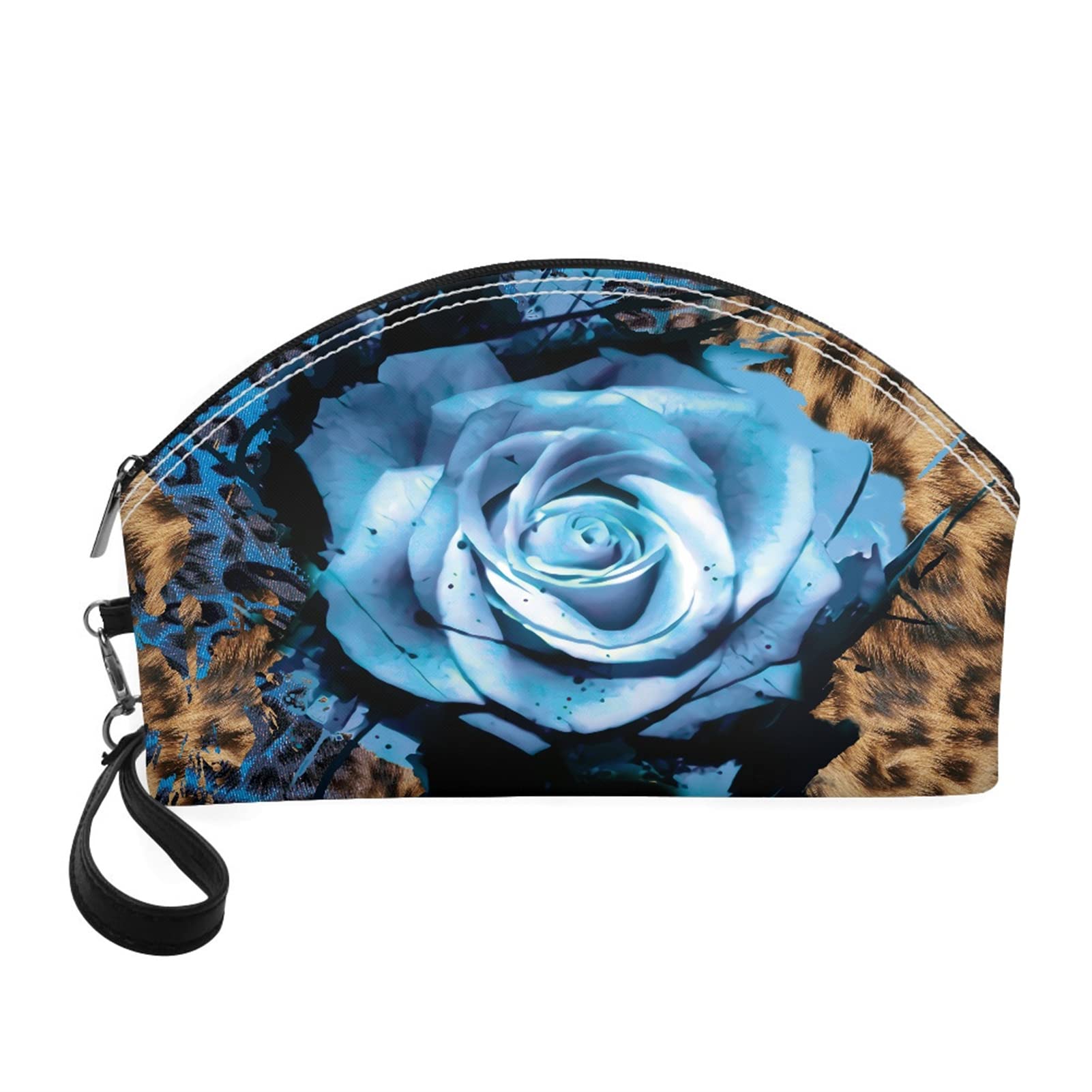 STUOARTE Women's Leopard Purple Rose Pattern Cosmetic Bags, Small Makeup Beauty Bag Travel Toiletry Wash Bag Zipper Cash Coin Pouch