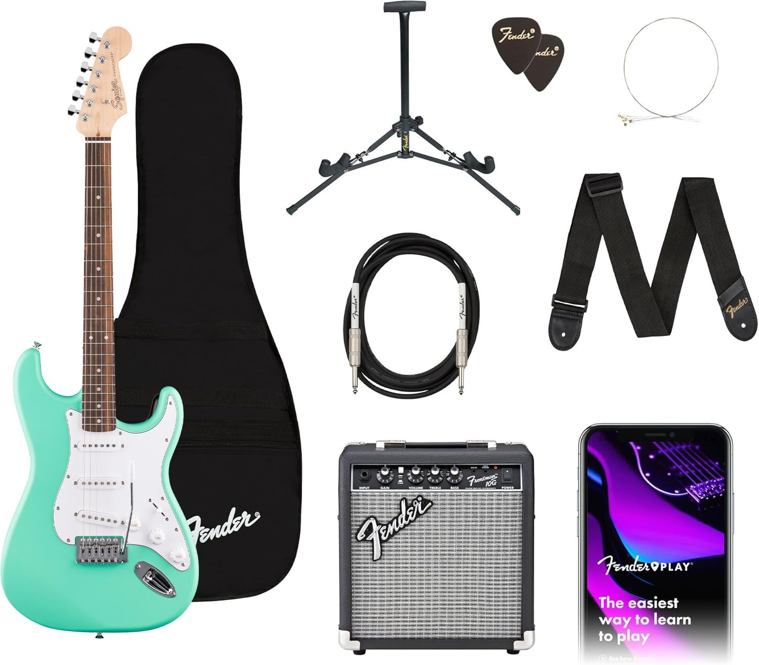 Fender Squier Debut Stratocaster Beginner Electric Guitar Kit Seafoam Green