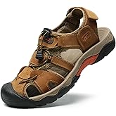 GSOHINO Mens Leather Sports Sandals For Men Closed Toe Hiking Outdoor Athletic Casual Walking Sandals Water Shoes Summer Fisherman Sandal Handmade