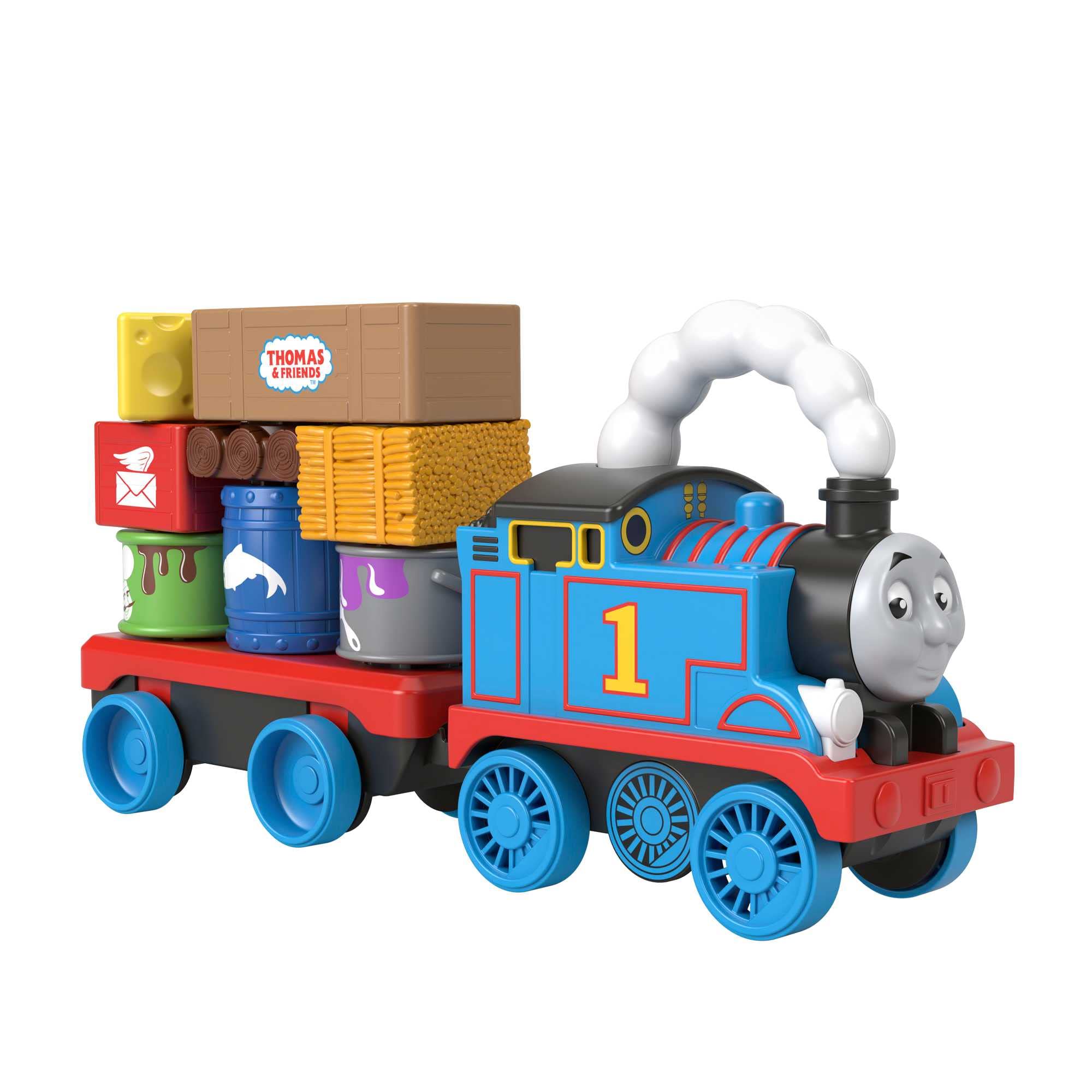 Fisher-Price Thomas & Friends Wobble Cargo Stacker Train, push-along engine with stacking blocks for toddlers and kids ages 2 years and up, GWX07