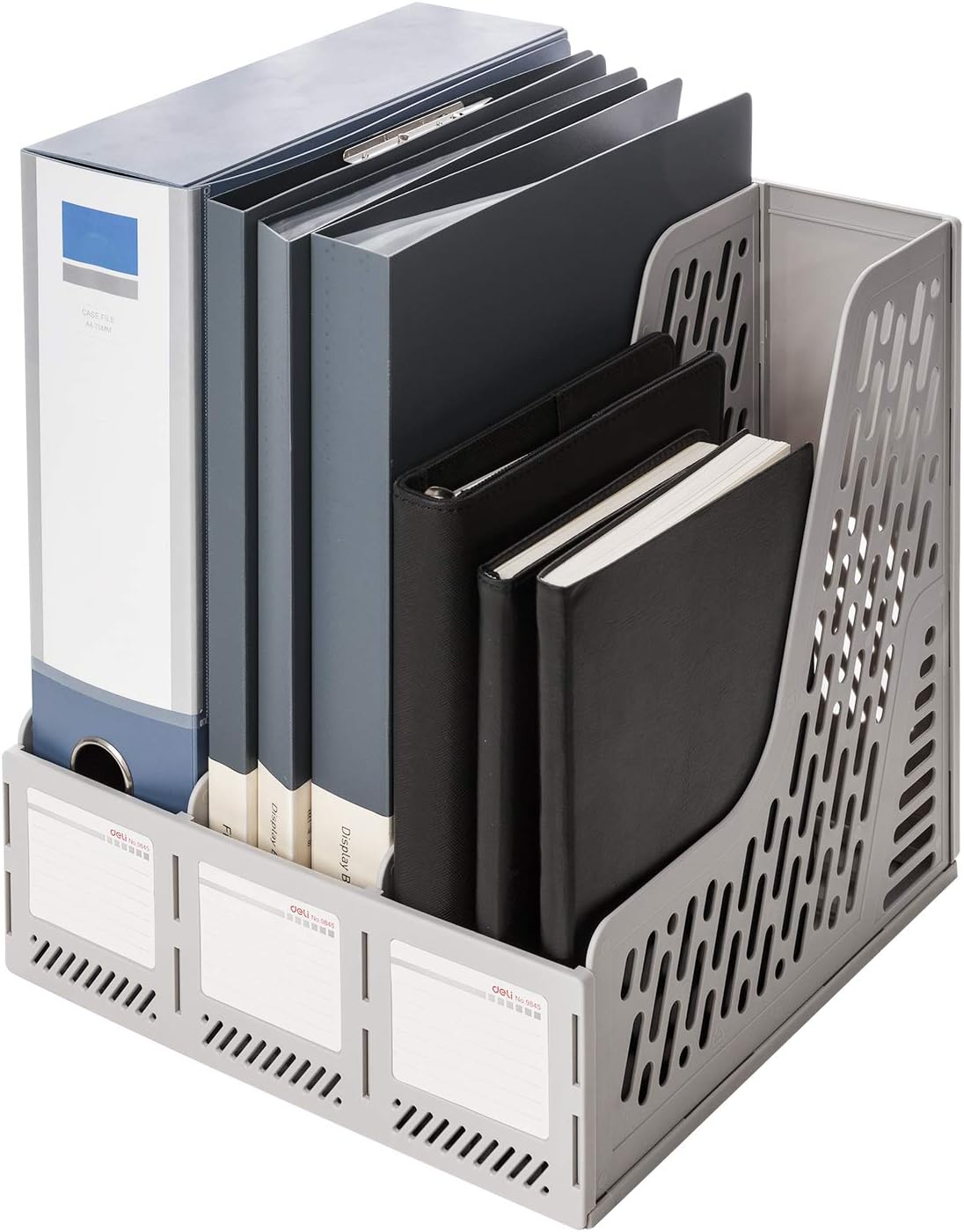 Deli Magazine File Book Holder Desktop Organizer Vertical Document Folder for Office Organization, 3 Compartments, White