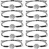 Honbay 10PCS Adjustable Braided Rope Bracelets Soccer Charms Bracelets Alloy Soccer Woven Cord Bracelets Inspirational Sports Ball Bracelets Sports Party Favors Sport Team Gifts