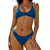 ZAFUL Women's Tie Back Padded High Cut Bralette Bikini Set Two Piece Swimsuit