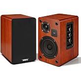 WMQ Powered Bookshelf Speaker Pair,60W Home Stereo Speakers with BT,AUX &amp; Type-C Input, 5.5" Carbon Fiber Woofer &amp; 1" Tweeter, Compatible with Turntable, Record Player, Desktop PC and Monitor (Brown)