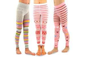 TeeHee Socks Little Girls Toddlers Fashion Casual Cotton Tights 3 Pairs Stripes Dots Flowers Hearts Animals School Dance