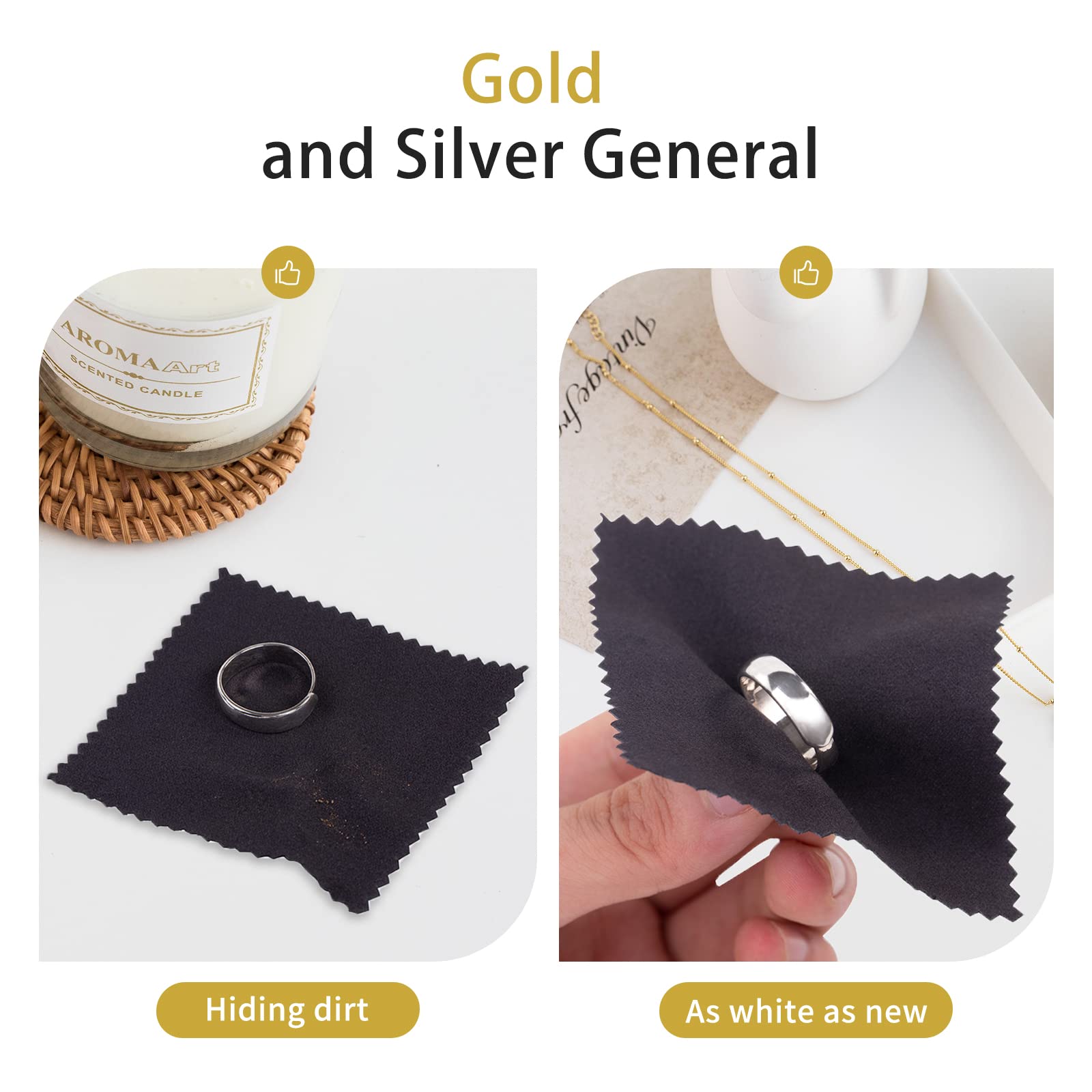 CATIFLIN 100pcs Premium Jewelry Cleaning Cloth, Silver Polishing Cloth Individually Wrapped, for Sterling Silver, Gold, Brass, Silverware, Coin, Ring, Watch and More (Black, 3.15