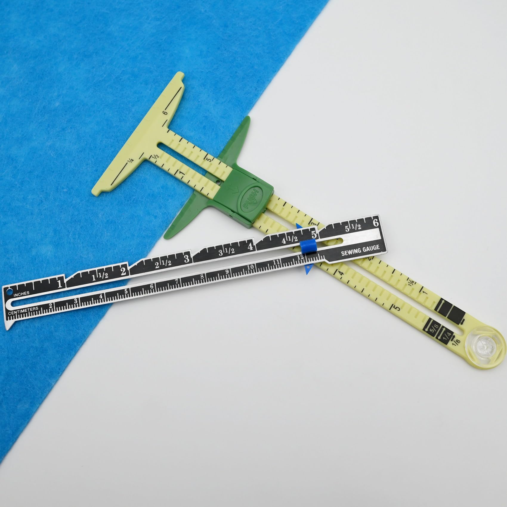Sewing Gauge Measuring Tool Set 5-in-1 T-Shaped Sliding Gauge Ruler Fabric Quilting Ruler (2 Pieces)