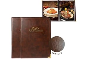 GLIMVILO Premium Faux Leather Menu Covers - Set of 2, Brown Restaurant Menu Holders, 14 Views, 7 Pages, Durable Leather Menu Books - Stylish & Functional for Enhanced Dining Experience