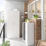 Vita 2 Door Broom Cupboard Kitchen Utility Room Modular Cleaning Cabinet White view 2
