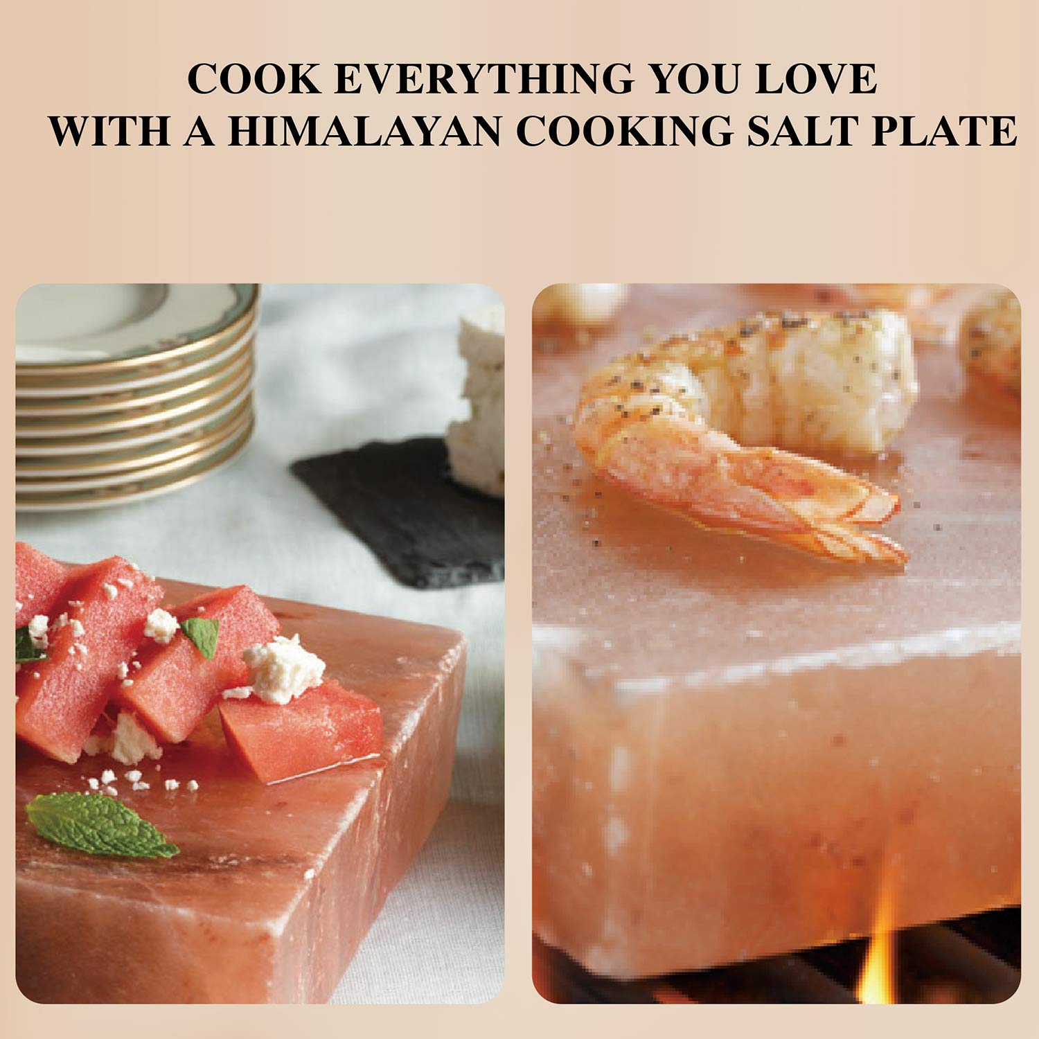 Himalayan Chef Pink Salt Cooking Plate 8" x 12" x 2" Block Cooking Salt Plate & Holder Set : Grocery & Gourmet Food