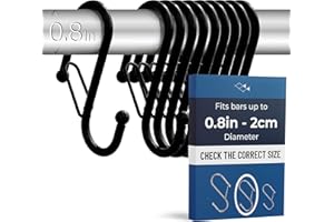Blau Marité 10-Pack Metal S Hooks for Hanging – Heavy-Duty S-Shaped Hook with Safety Buckle – Fits Bars up to 0.8 in – Anti-Drop S-Hooks for Kitchen, Bathroom, Closet & Pot Racks – Black (Medium)