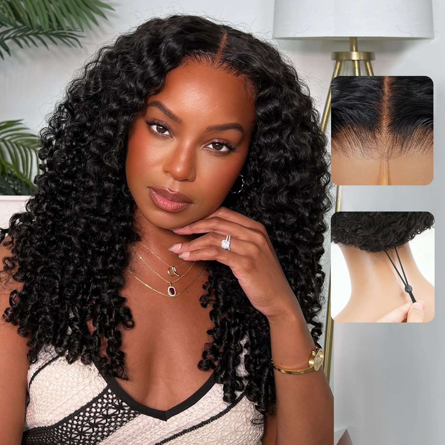 Photo 1 of Liqusee 7x6 Burmese Curly Glueless Wigs Human Hair Pre Plucked Pre Cut 250% Density Drawstring Wig for Black Women 7x6 HD Lace Front Wigs Human Hair Glueless Wear and Go Nautural Color 24 Inch