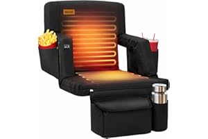 Overmont Heated Stadium Seat with Back Support – 3 Heat Levels, Dual-Zone Independent Control, 6-Position Recliner, Wide Cush