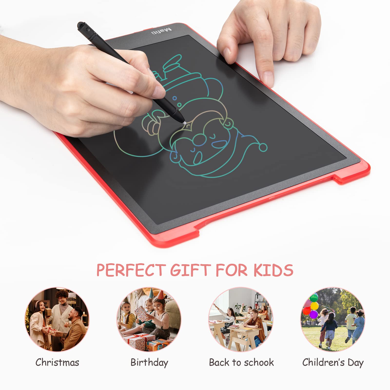 Mafiti LCD Writing Tablet 12 Inch Electronic Writing Drawing Pads Doodle Board for Kids Birthday Gifts Toys for Boys Girls Age 3 4 5 6 7 8 Year Old Red