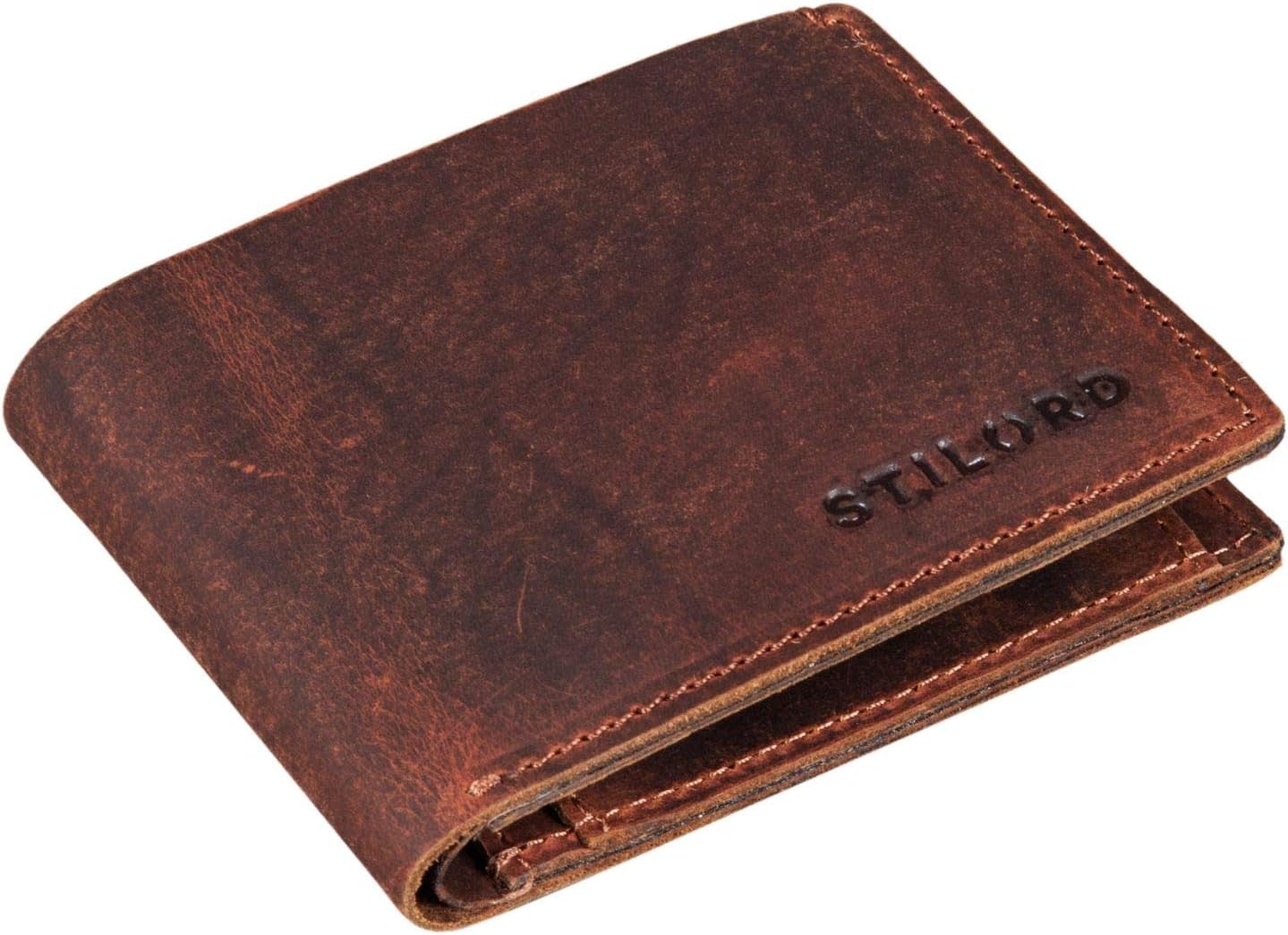 STILORD "Darren" Slim Leather Wallet with RFID Vintage Credit Card Holder for Men NFC Protection Mini Leather Purse Small Coin Pocket Genuine Cow Hide Colour:palao