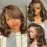 Douyin Light Brown Bob Wig Human Hair 13x4 Frontal Lace Wig 12 Inch Body Wave HD Lace Front Wigs Human Hair Pre Plucked Glueless Bob Wigs for Women (#4 Brown, 12 Inch)