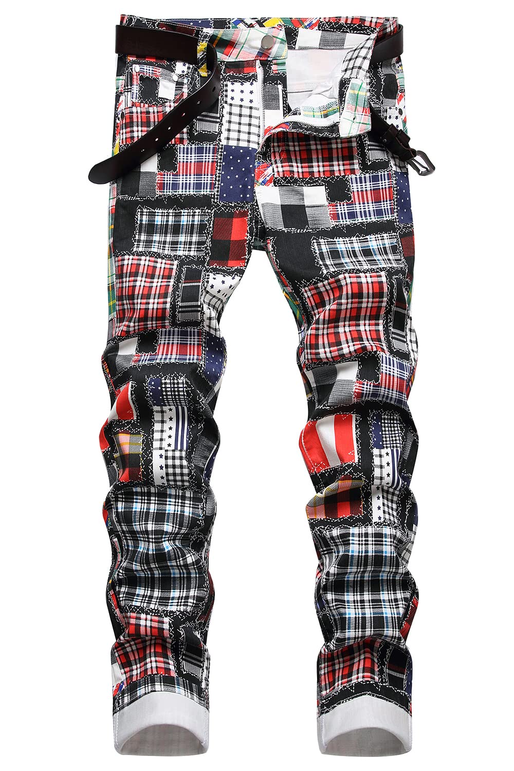 Baylvn Men's Casual Printed Slim Fit Jeans Skinny Denim Pants
