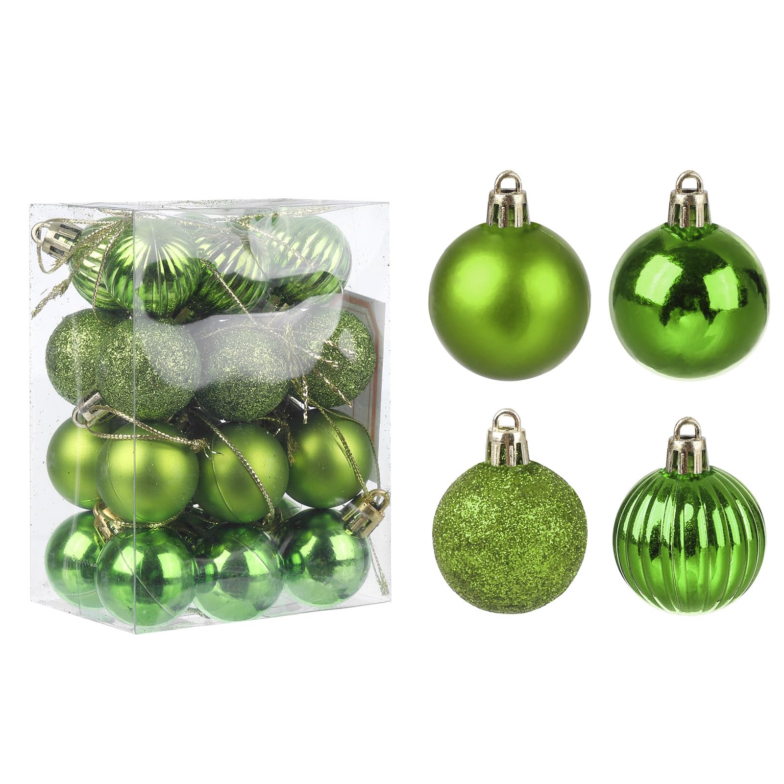 uxcell 24Pcs Light Green 1.18" Christmas Balls Ornaments Shatterproof Ornaments Hanging Baubles for Xmas Trees, Wedding, Party Decorations