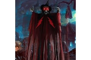 JESTOP 80" Sound & Touch Sensor Halloween Hanging Screaming Ghost Decorations, Head Shaking Hand Waving Witche Skeleton Ghost for Outdoor Indoor Yard Door,Halloween Haunted House Props Scary Decor