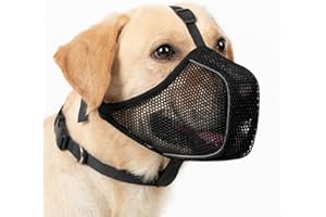 Mayerzon Dog Muzzle, Patented Mesh Soft Muzzles for Large Medium Small Dogs Poodle Husky Doberman Labrador Retriever for Scavenging Grooming Biting Chewing, Breathable Reflective Mussel with Collar