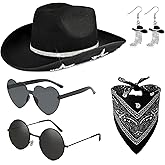 GIFIKOI Cowgirl Outfits Star Cowboy Hat Sparkly Boots Earrings Bandana Sunglasses for Women Western Costume Accessories