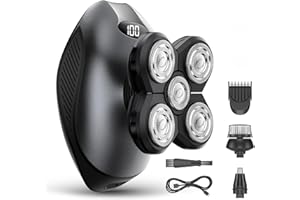 WEQOEE Electric Razor for Men, Head & Body Hair Shaver for Men, Cordless Rechargeable Wet/Dry Bald Head & Groin Waterproof Razor with Rotary Blades,Clippers, Beard Trimmer,Nose Trimmer, Brush (Gray)