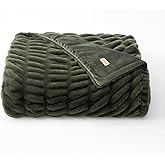 EVERGRACE Luxurious Soft Faux Rabbit Fur Throw Blanket, Cozy Fuzzy Plush Warm Throws for Couch Bed Sofa Chair Home Decor, Ruched Bubble Fluffy Blanket with Reversible Velvet, 60" x 80", Loden Green