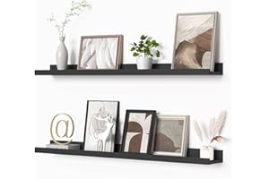 Heimlove Picture Ledge Shelf, Floating Shelves Set of 2, 36 Inches Picture Shelf for Wall with Ledge, Kids Bookshelf Wall Mounted for Living Room Bedroom Decor Books Photo Frames - Black
