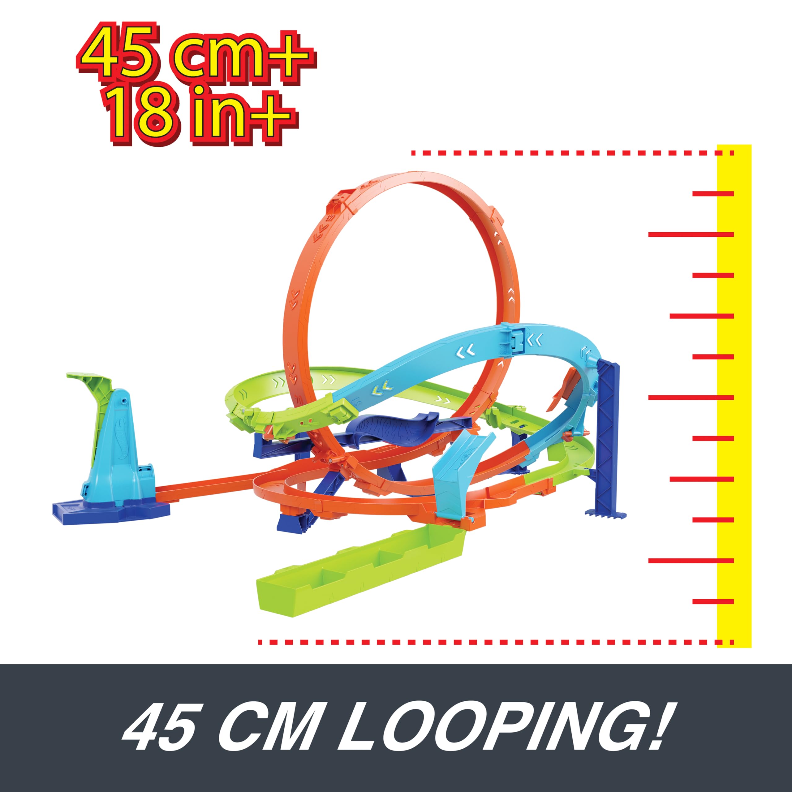 HOT WHEELS Let's Race Netflix - Looping-Zyklon-Challenge - Action-Trackset mit 2 Spielmöglichkeiten, Bumerang-Loopings und Fahrzeug im Maßstab 1:64, mit Tragegriff, ab 4 Jahren, HXM94 3