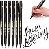 MISULOVE Hand Lettering Pens, Calligraphy Pens, Brush Markers Set, Soft and Hard Tip, Black Ink Refillable - 4 Size(6 Pack) f