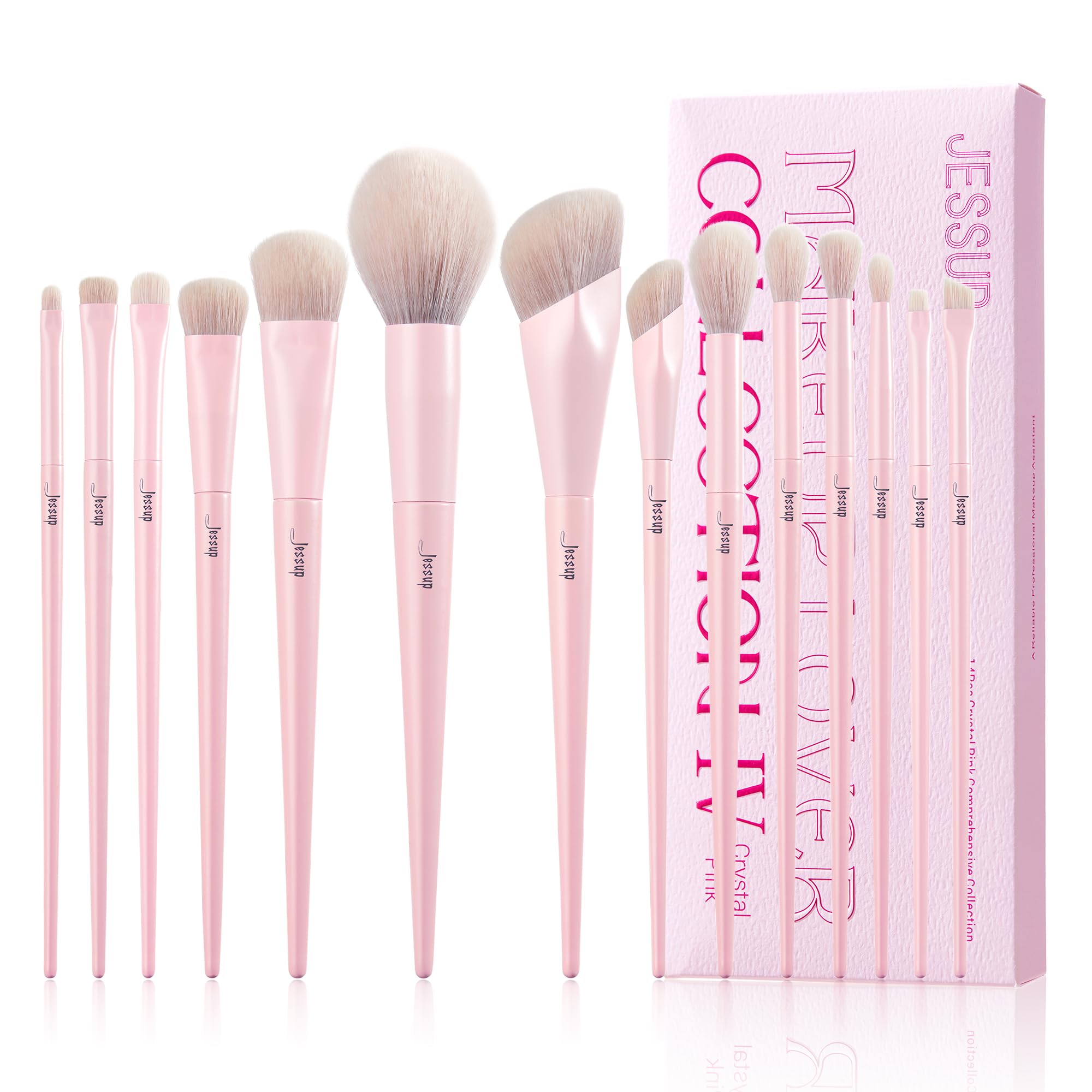 Jessup Pink Makeup Brushes Set 14Pcs Make up Brushes Premium Vegan Foundation Concealer Blush Eyeshadow Eyeliner Powder Highlighter Blending Face Brush Set, T495