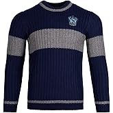 Harry Potter Ravenclaw Quidditch Sweater - Hogwarts Team Pullover with Crest - Soft Knit, Blue & Silver - Adult
