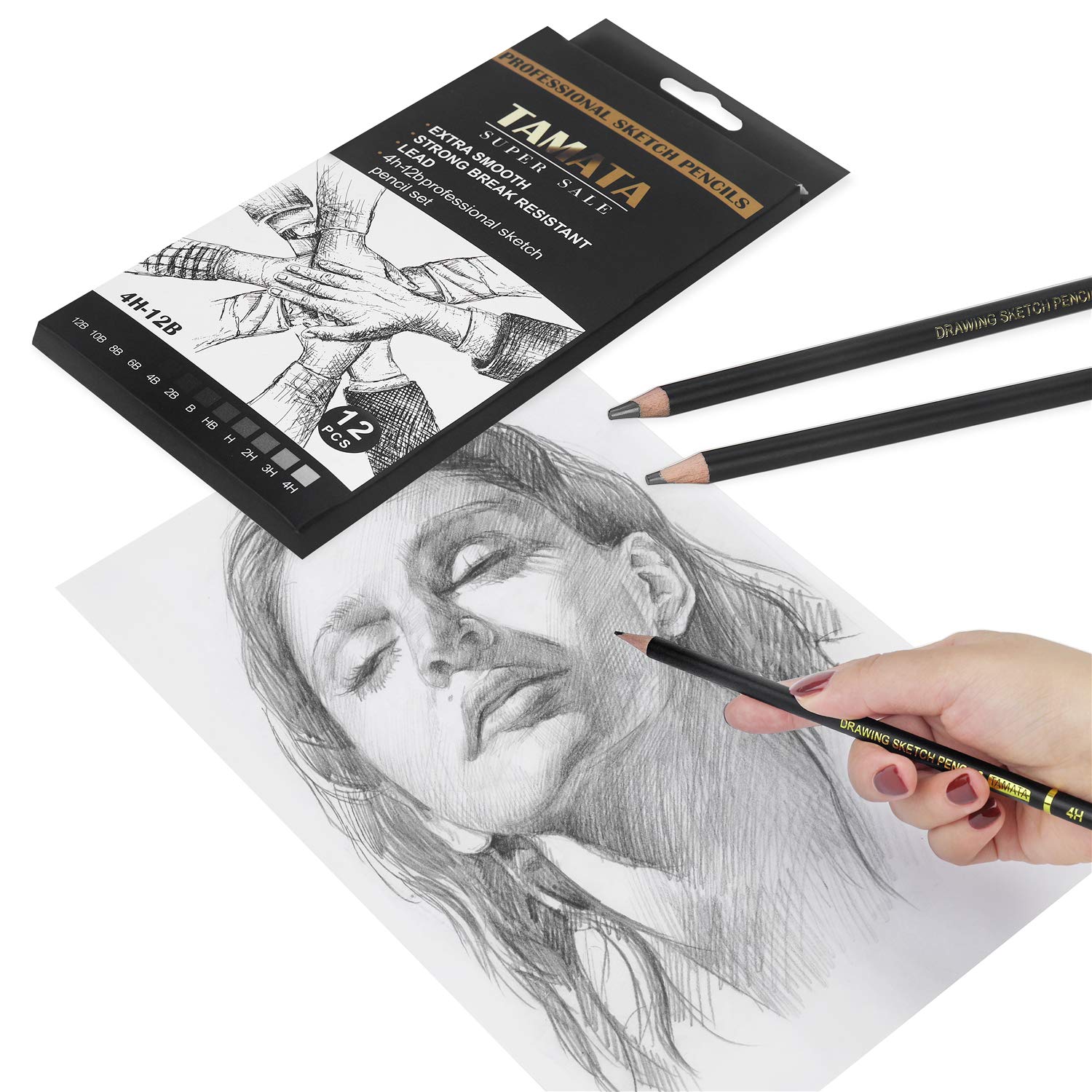 RVOGJP TAMATA Professional Drawing Sketching Pencil Set - 12 Pieces Art Graphite Pencils(12B - 4H), Ideal for Drawing Art, Sketching, Shading, for Beginners & Pro Artists