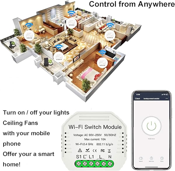 Interruptor WiFi Smart Switch Mini Rel Mdulo Receptor Inteligente Comando de Voz Alexa y Google Home IFTTT AC 220V