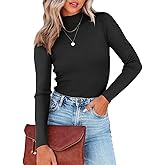 Lacozy Women's Mock Neck Long Sleeve Tops Dressy Casual Fitted Ribbed Basic T Shirts