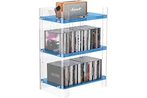 YFEEN 3 Tier Clear Acrylic CD Organizer, Holds Up to 54 CDs, Countertop Storage, Media Shelf, Home Office