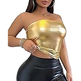 VENDAU Metallic Tube Top for Women - Stretchy Shiny Strapless Elastic Bandeau Bra Crop | Clubwear, Party, Festival, Dancing