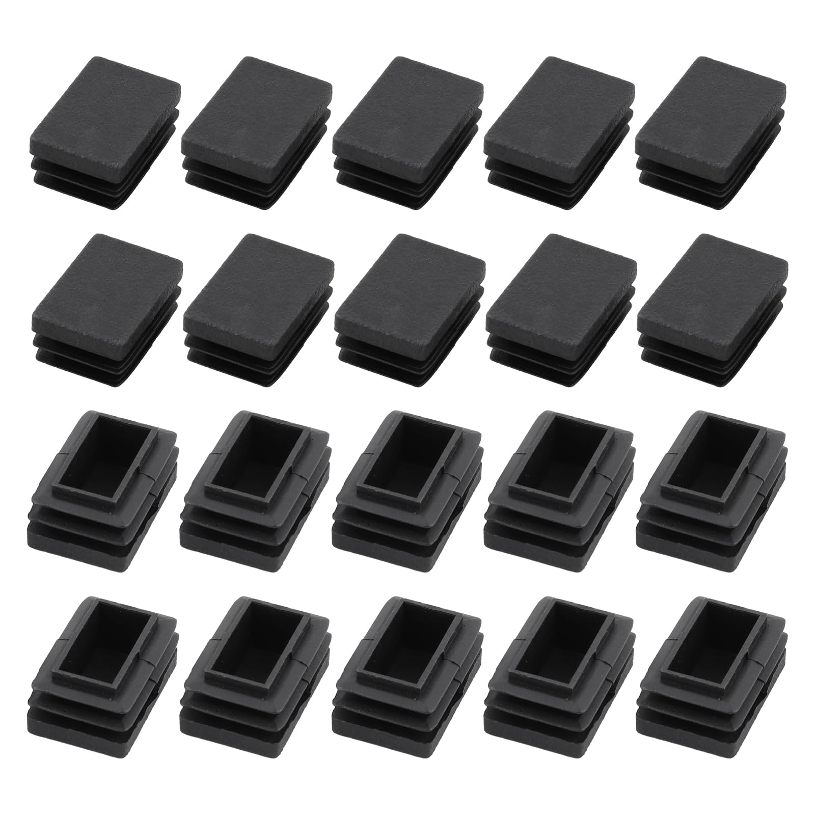 METALLIXITY Rectangle End Caps (30 x 20mm) 32Pcs, Plastic Rectangle Tube Inserts Threaded End Blanking Caps Protector - for Furniture Table Chair Legs, Black — image 1