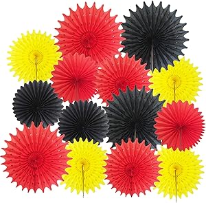 Mickey Mouse Party Supplies 14pcs Yellow Red Black Paper Fans for Mickey/Minnie Mouse Party Decorations Mickey Mouse Birthday Party Decor Pinwheel Backdrop Decor Wall Photo Backdrop