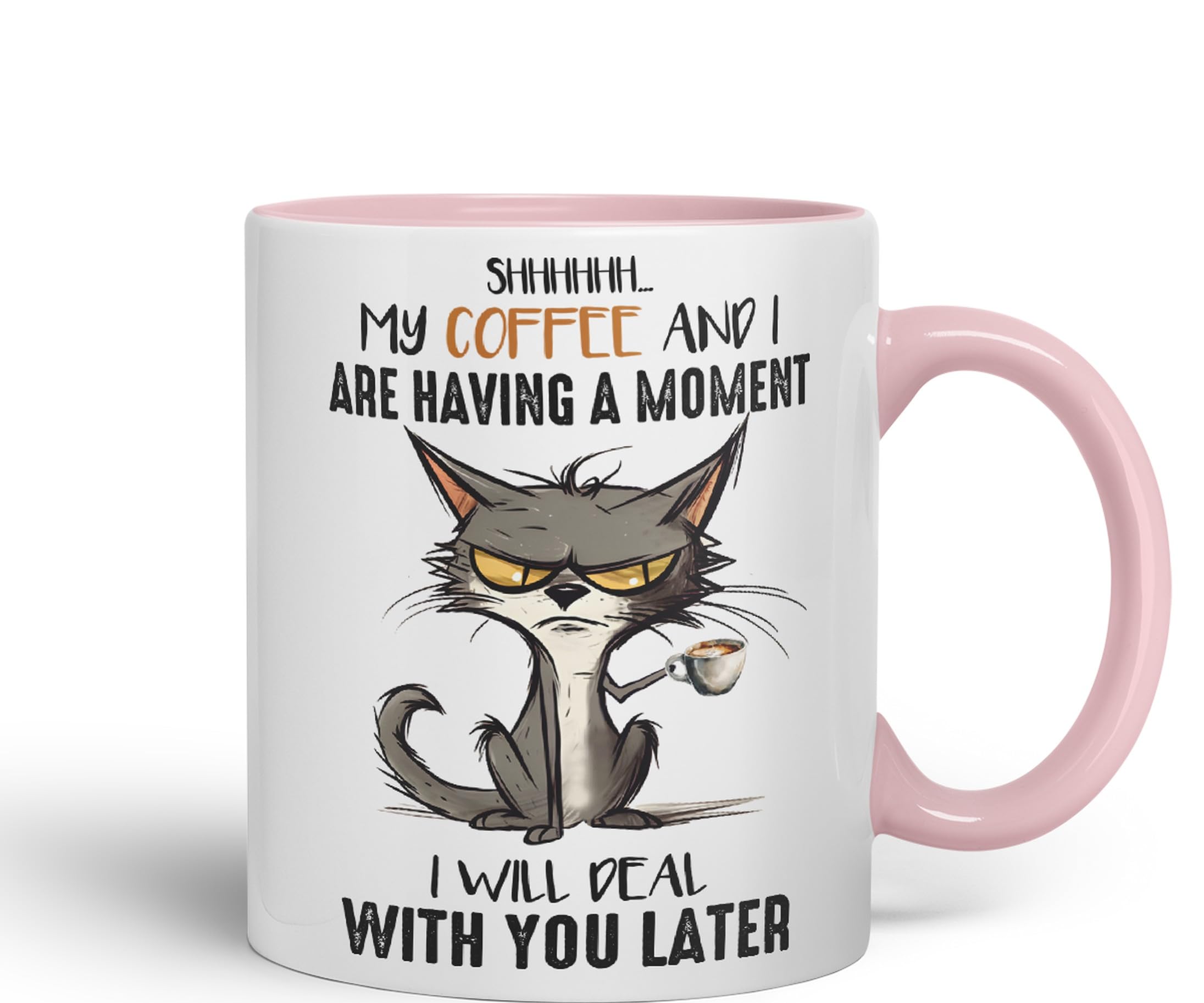 Vixar My Coffee and I are Having a Moment, I Will Deal with You Later, Sarcastic Joke Ceramic Coloured Mug Cup for Tea Coffee Hot Brew 330ml 11Oz (Pink)