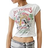Graphic Baby Tees for Women Y2k Short Sleeve Floral Print Crop Tops Vintage Aesthetic Summer Teens Girl T-Shirt
