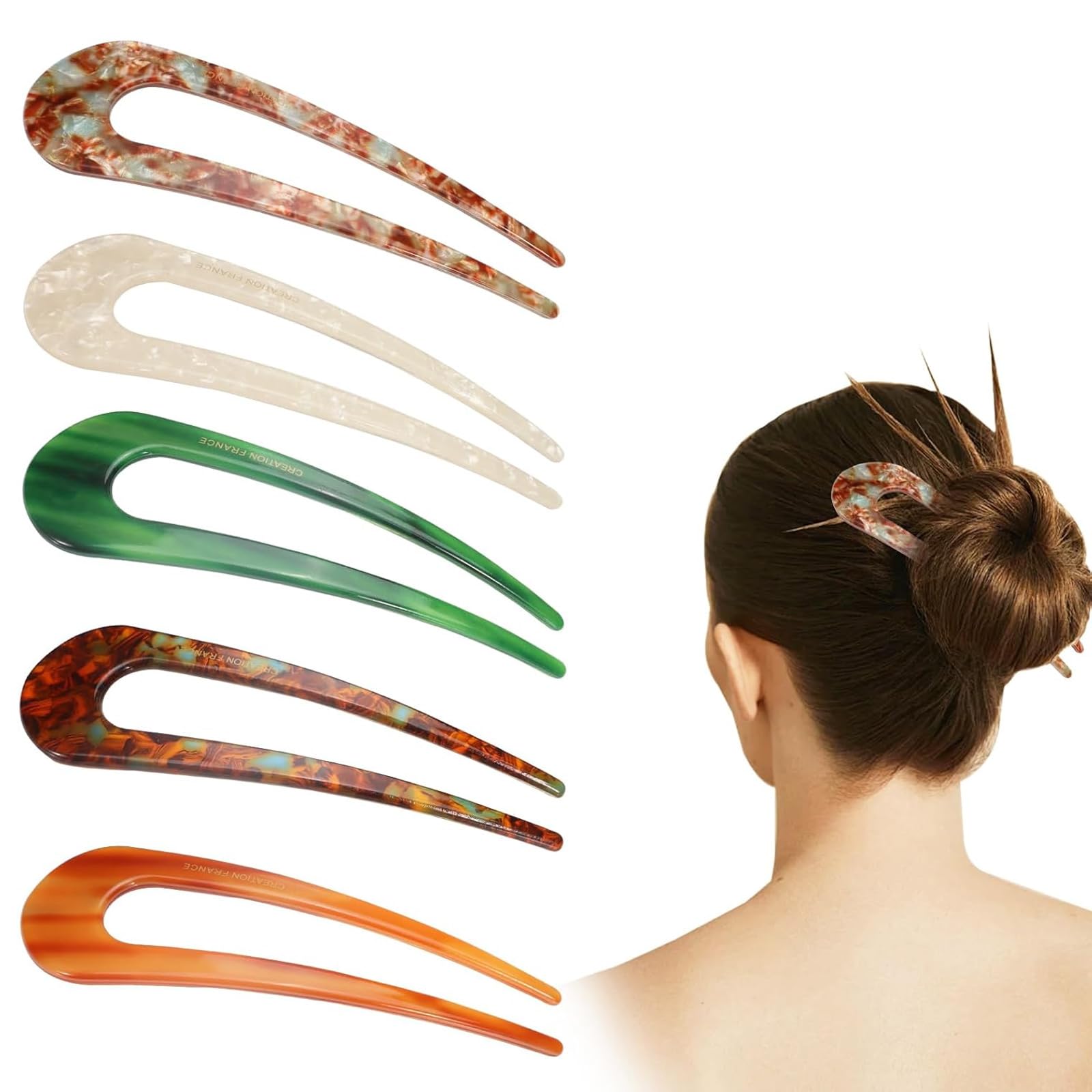 5 Pieces U Shaped Hair Pins for Buns, Large Bobby Pins for Thick Hair Extra Hold, French Twist Hair Tool (5)